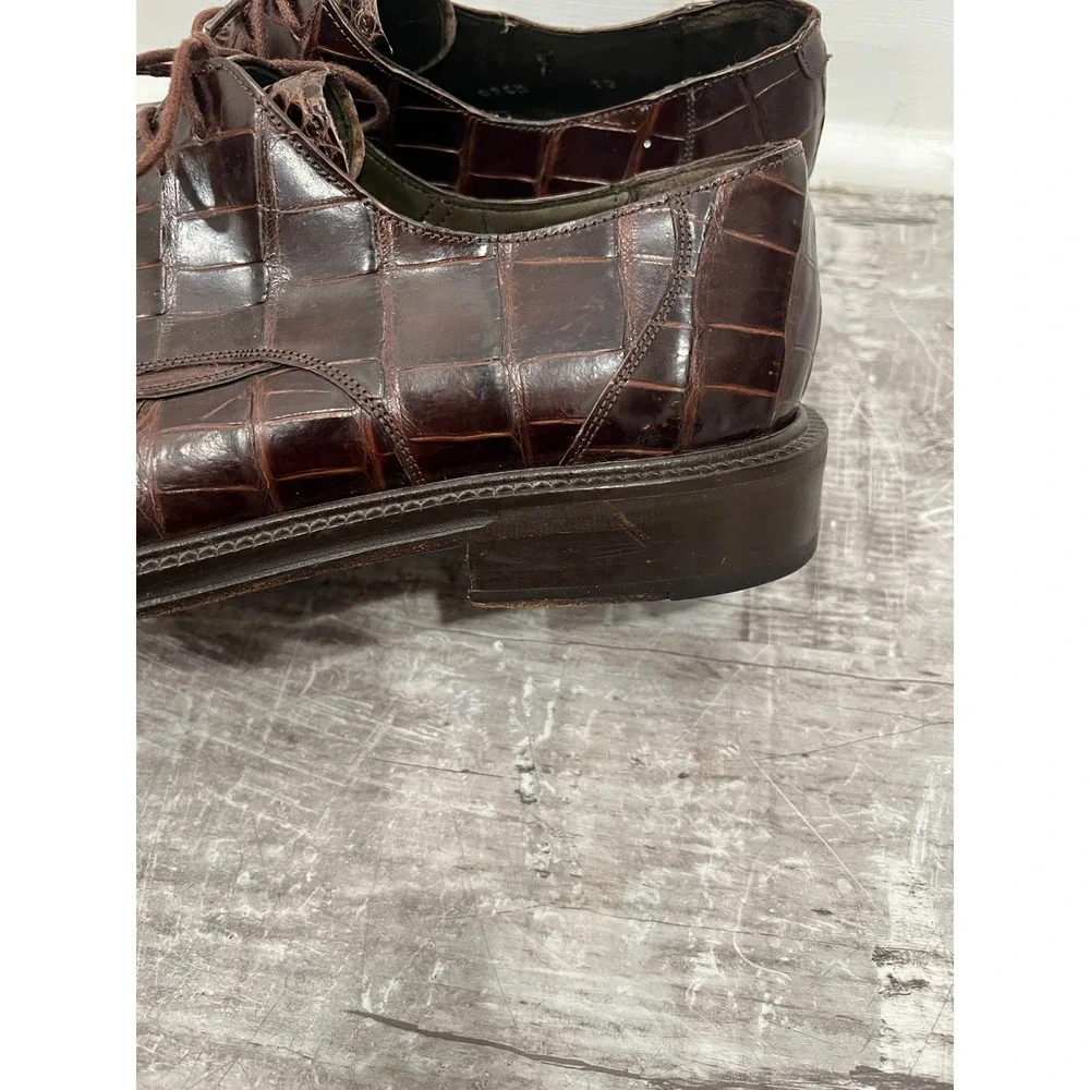 Bottino Mens Brown Genuine Alligator Leather Oxfords SZ 10 Made in Spain Luxury